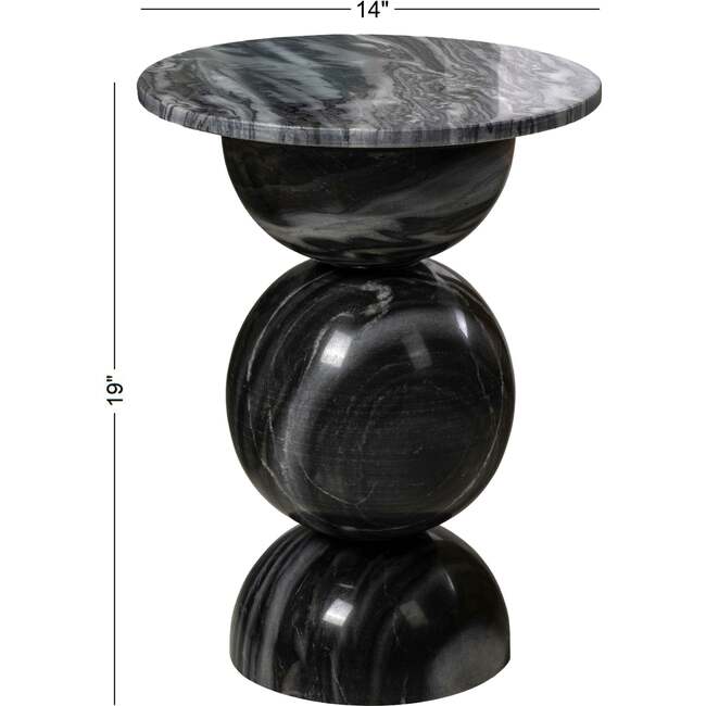 Aura 19" Modern Natural Marble Handmade Stacked Round Pedestal End Table, Dark Gray/Light Gray - Accent Tables - 3