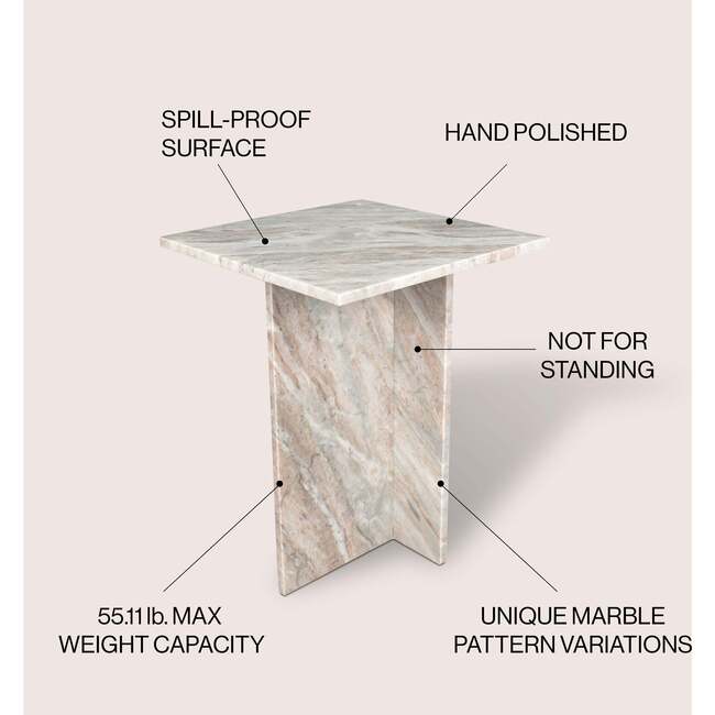 Cecil 18.5" Contemporary Natural Marble Handmade T-Shaped End Table, Gray/Beige - Accent Tables - 3