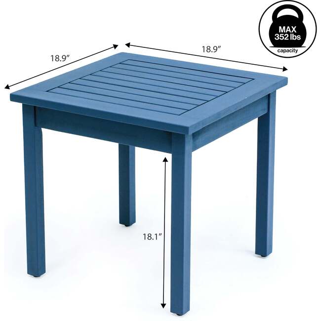 Archer 18.9" Modern Classic Square Slatted Solid Acacia Wood Indoor/Outdoor Adirondack Side Table, Nautical Blue - Accent Tables - 6