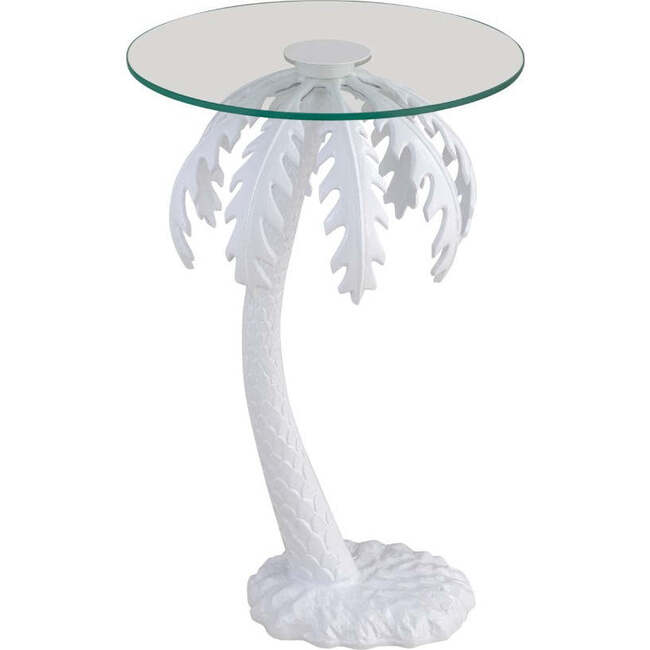 Vince 24.75" Mid-Century Vintage Glass Top Metal Palm Tree End Table, White