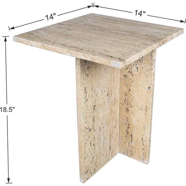 Cecil 18.5" Contemporary Natural Marble Handmade T-Shaped End Table, Travertine - Accent Tables - 4