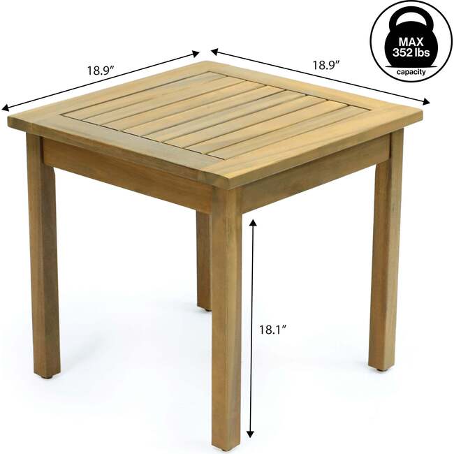Archer 18.9" Modern Classic Square Slatted Solid Acacia Wood Indoor/Outdoor Adirondack Side Table, Light Teak - Accent Tables - 6