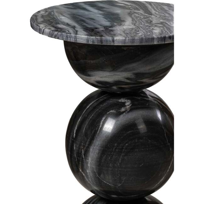 Aura 19" Modern Natural Marble Handmade Stacked Round Pedestal End Table, Dark Gray/Light Gray - Accent Tables - 4