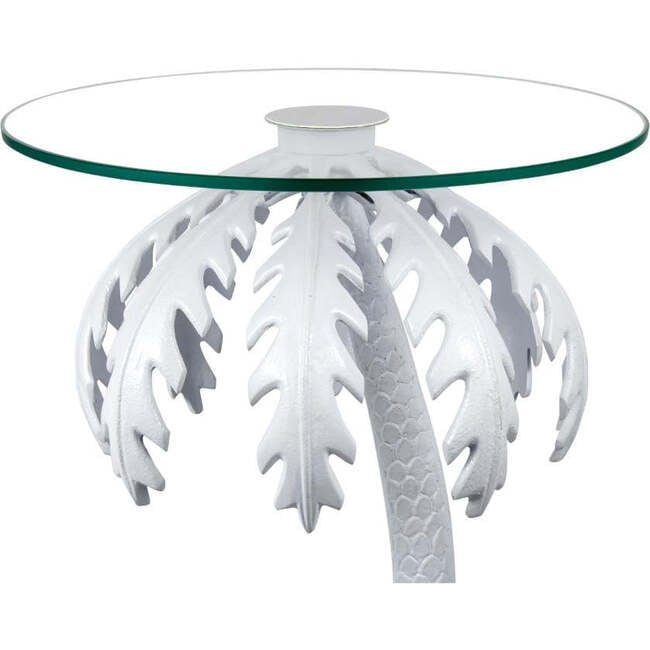 Vince 24.75" Mid-Century Vintage Glass Top Metal Palm Tree End Table, White - Accent Tables - 3