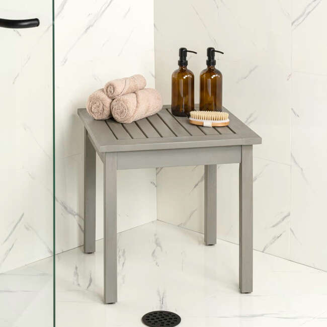 Archer 18.9" Modern Classic Square Slatted Solid Acacia Wood Indoor/Outdoor Adirondack Side Table, Gray - Accent Tables - 4