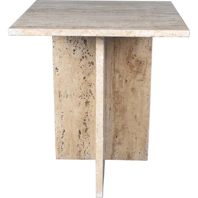 Cecil 18.5" Contemporary Natural Marble Handmade T-Shaped End Table, Travertine - Accent Tables - 5
