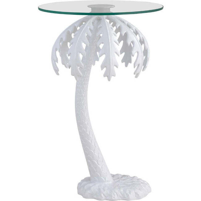 Vince 24.75" Mid-Century Vintage Glass Top Metal Palm Tree End Table, White - Accent Tables - 4