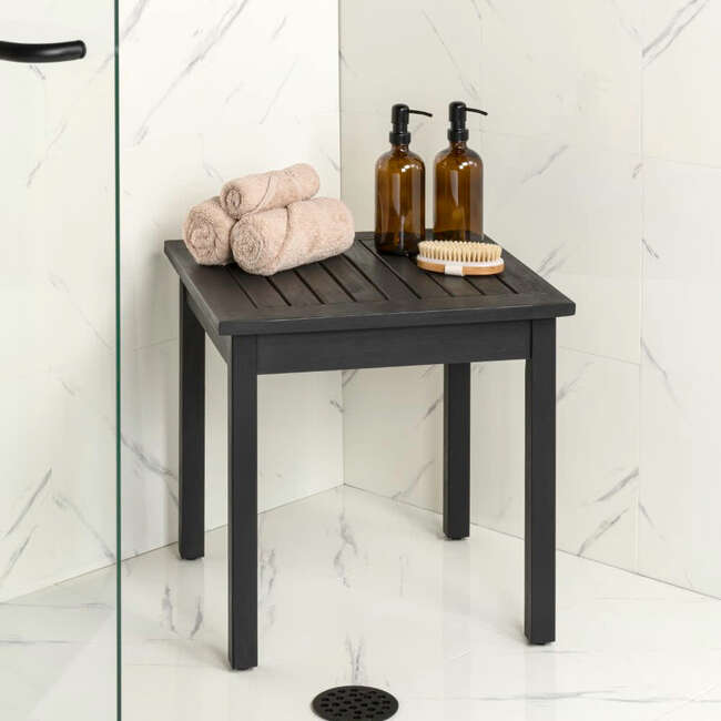 Archer 18.9" Modern Classic Square Slatted Solid Acacia Wood Indoor/Outdoor Adirondack Side Table, Black - Accent Tables - 4