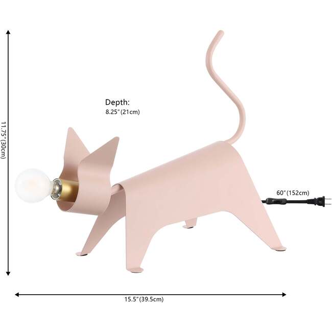 Penelope 11.75" Modern Industrial Iron Feline LED Kids' Lamp, Pink - Lighting - 3