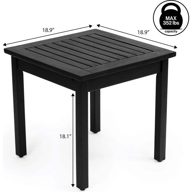 Archer 18.9" Modern Classic Square Slatted Solid Acacia Wood Indoor/Outdoor Adirondack Side Table, Black - Accent Tables - 6