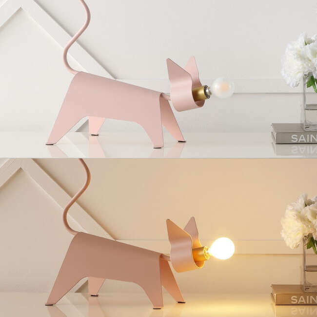 Penelope 11.75" Modern Industrial Iron Feline LED Kids' Lamp, Pink - Lighting - 5