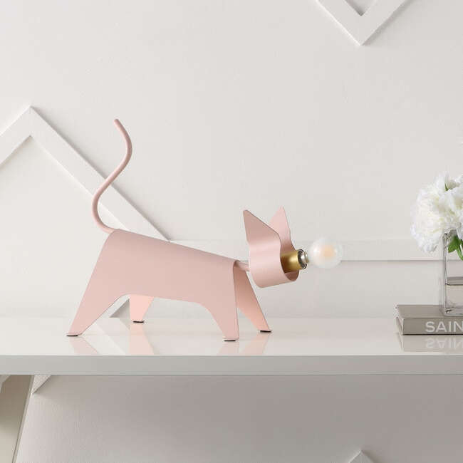 Penelope 11.75" Modern Industrial Iron Feline LED Kids' Lamp, Pink - Lighting - 7