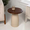 Otto 18" Modern Rustic Round Wood/Metal Accent Table, Walnut Wood/Warm Ivory - Accent Tables - 2