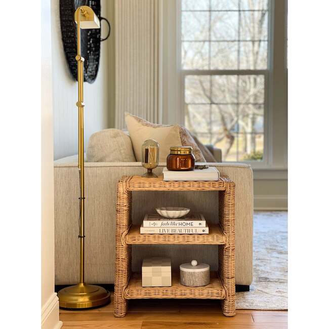 Praerie 22" Coastal Bohemian Rattan/Wood 3 Tier End Table, Natural