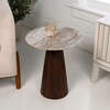 Kaito 18" Rustic Minimalist Round Marble/Wood Accent Table, White Marble/Walnut Wood - Accent Tables - 2