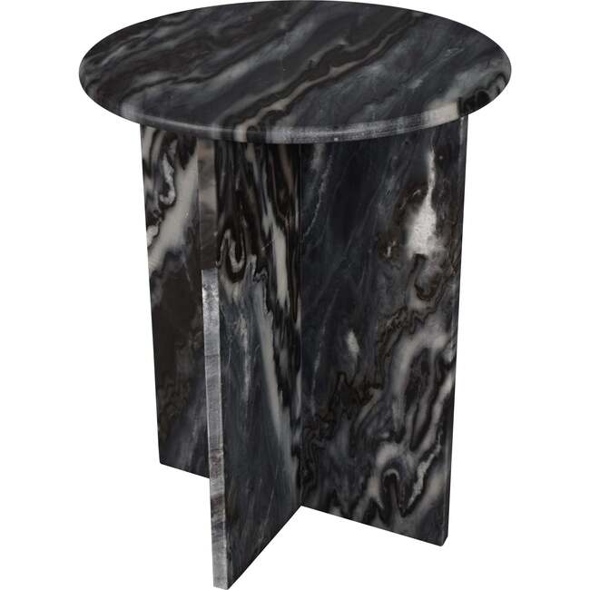 Javier 17.75" Contemporary Natural Marble Handmade X-Shaped End Table, Black/Gray