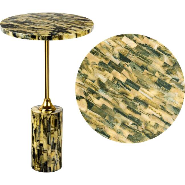 Hedda 23.5" Contemporary Glam Metal/Resin Faux Stone Round End Table, Yellow/Black