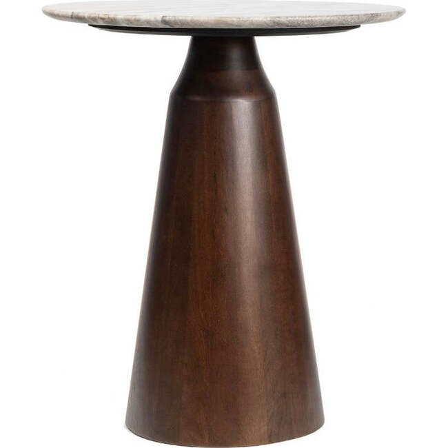 Kaito 18" Rustic Minimalist Round Marble/Wood Accent Table, White Marble/Walnut Wood - Accent Tables - 4