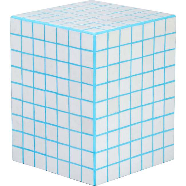 Callista 18" Modern Bohemian Ceramic Tiled Rectangle End Table, White/Neon Blue