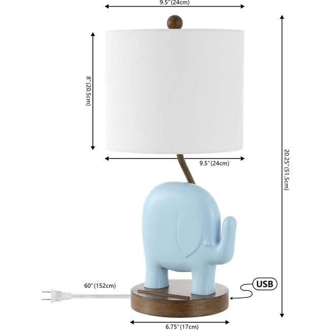 Ellie 20.25" Bohemian Designer Iron/Resin Elephant LED Kids' Table Lamp with Phone Stand and USB Charging Port, Blue - Lighting - 3