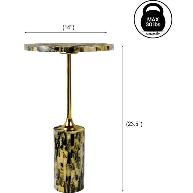 Hedda 23.5" Contemporary Glam Metal/Resin Faux Stone Round End Table, Yellow/Black - Accent Tables - 7