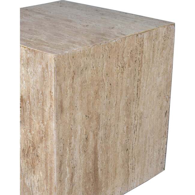 Felix 15" Contemporary Natural Marble Handmade Cube End Table, Travertine - Accent Tables - 3