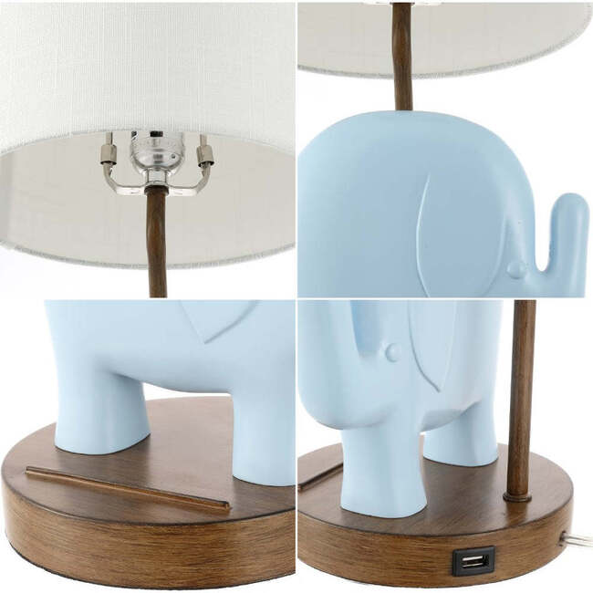 Ellie 20.25" Bohemian Designer Iron/Resin Elephant LED Kids' Table Lamp with Phone Stand and USB Charging Port, Blue - Lighting - 4