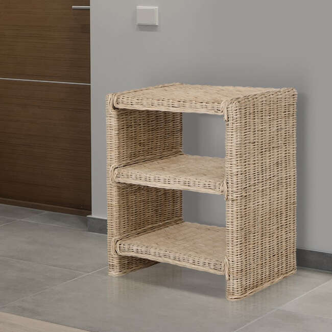 Praerie 22" Coastal Bohemian Rattan/Wood 3 Tier End Table, Natural - Accent Tables - 6