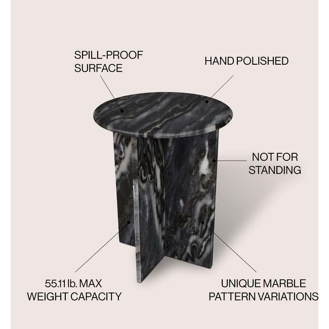 Javier 17.75" Contemporary Natural Marble Handmade X-Shaped End Table, Black/Gray - Accent Tables - 3