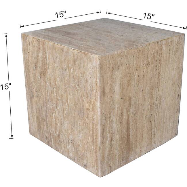 Felix 15" Contemporary Natural Marble Handmade Cube End Table, Travertine - Accent Tables - 4