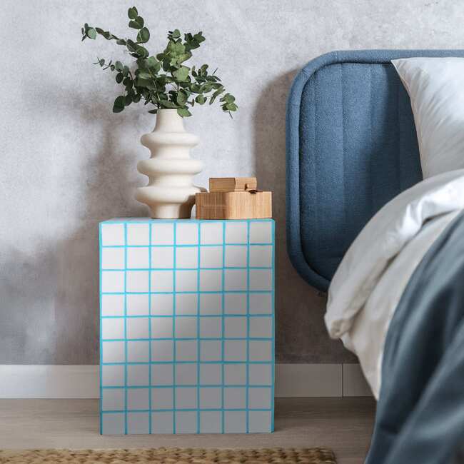 Callista 18" Modern Bohemian Ceramic Tiled Rectangle End Table, White/Neon Blue