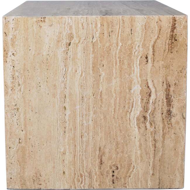Felix 15" Contemporary Natural Marble Handmade Cube End Table, Travertine - Accent Tables - 5
