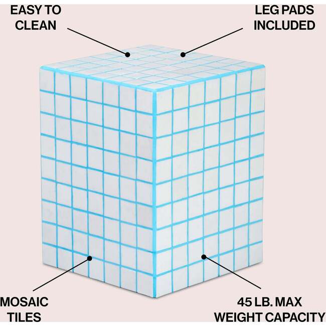 Callista 18" Modern Bohemian Ceramic Tiled Rectangle End Table, White/Neon Blue - Accent Tables - 3