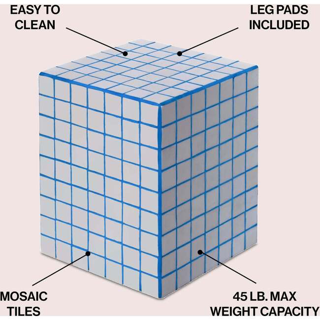 Callista 18" Modern Bohemian Ceramic Tiled Rectangle End Table, White/Blue - Accent Tables - 3