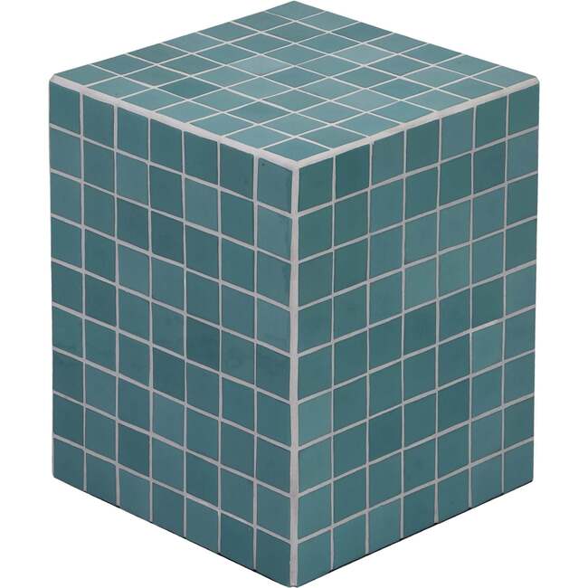 Callista 18" Modern Bohemian Ceramic Tiled Rectangle End Table, Teal Blue/White
