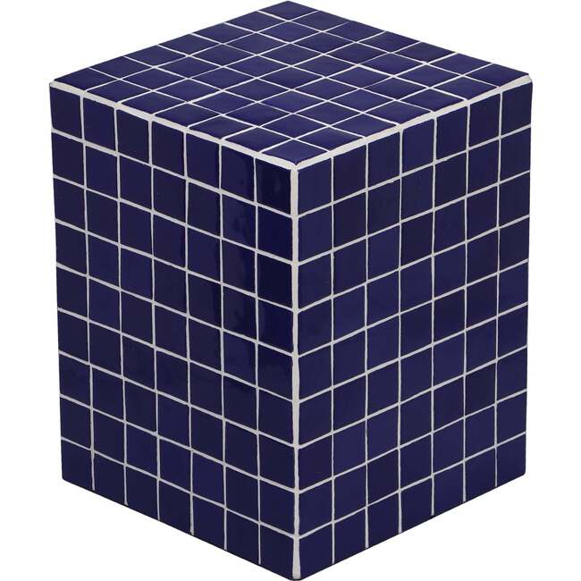Callista 18" Modern Bohemian Ceramic Tiled Rectangle End Table, Navy/White