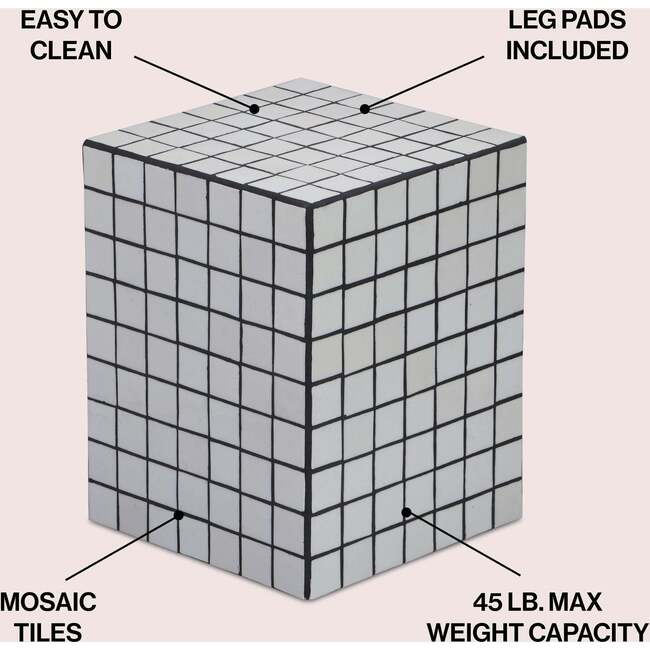 Callista 18" Modern Bohemian Ceramic Tiled Rectangle End Table, White/Black - Accent Tables - 3