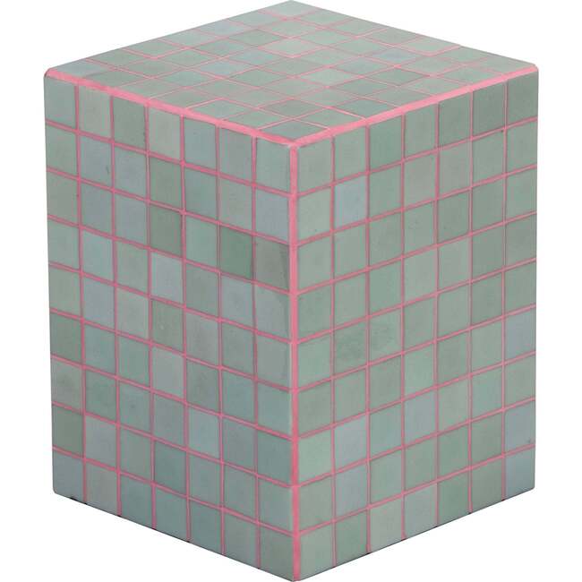 Callista 18" Modern Bohemian Ceramic Tiled Rectangle End Table, Sage Gray/Pink