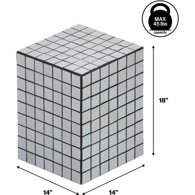 Callista 18" Modern Bohemian Ceramic Tiled Rectangle End Table, White/Black - Accent Tables - 4