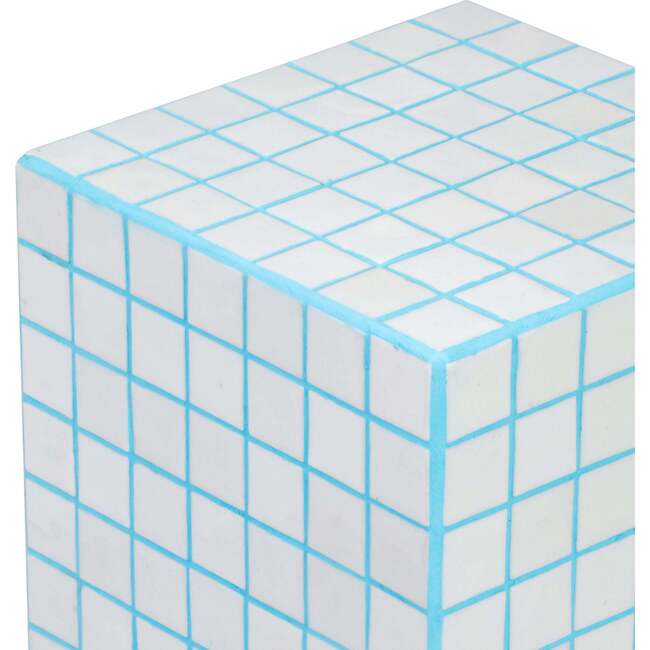 Callista 18" Modern Bohemian Ceramic Tiled Rectangle End Table, White/Neon Blue - Accent Tables - 5
