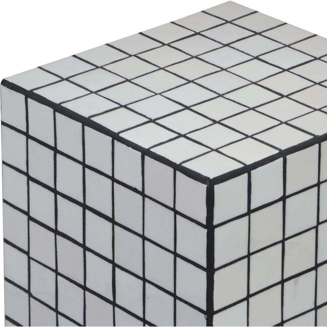 Callista 18" Modern Bohemian Ceramic Tiled Rectangle End Table, White/Black - Accent Tables - 5
