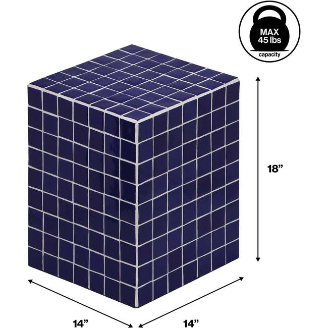 Callista 18" Modern Bohemian Ceramic Tiled Rectangle End Table, Navy/White - Accent Tables - 4