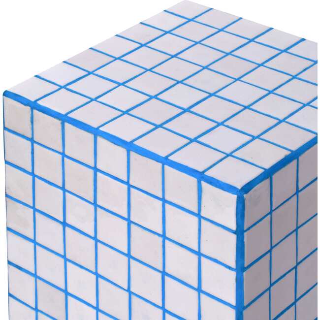 Callista 18" Modern Bohemian Ceramic Tiled Rectangle End Table, White/Blue - Accent Tables - 5