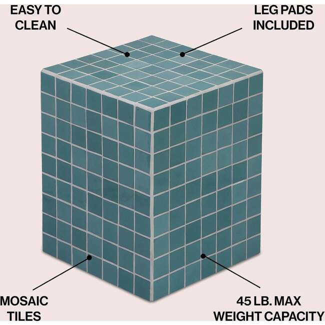 Callista 18" Modern Bohemian Ceramic Tiled Rectangle End Table, Teal Blue/White - Accent Tables - 3