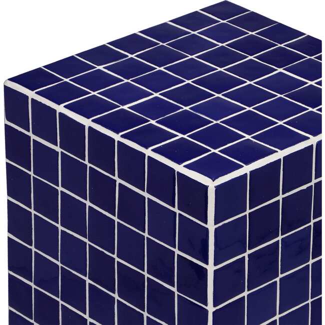 Callista 18" Modern Bohemian Ceramic Tiled Rectangle End Table, Navy/White - Accent Tables - 5