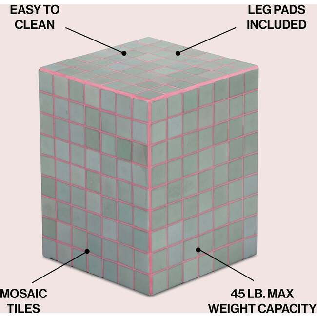 Callista 18" Modern Bohemian Ceramic Tiled Rectangle End Table, Sage Gray/Pink - Accent Tables - 3