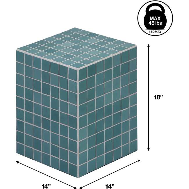Callista 18" Modern Bohemian Ceramic Tiled Rectangle End Table, Teal Blue/White - Accent Tables - 4