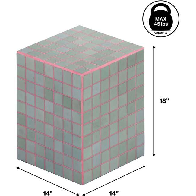 Callista 18" Modern Bohemian Ceramic Tiled Rectangle End Table, Sage Gray/Pink - Accent Tables - 4