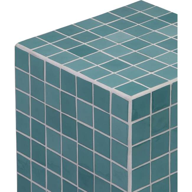 Callista 18" Modern Bohemian Ceramic Tiled Rectangle End Table, Teal Blue/White - Accent Tables - 5