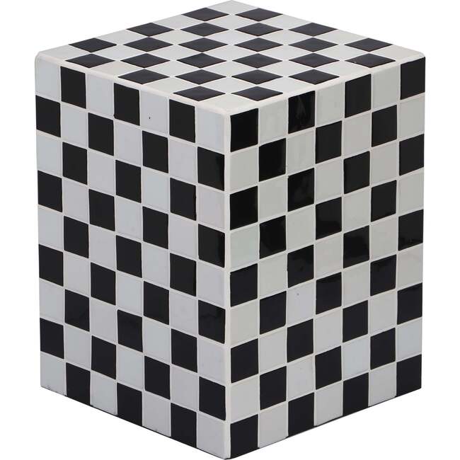 Callista 18" Modern Bohemian Ceramic Tiled Rectangle End Table, Light Gray/Black